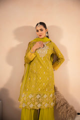 Banno By Manahils Stitched 3 Piece Formals-MS-04-CHARTREUSE