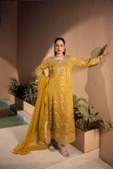 Banno By Manahils Stitched 3 Piece Formals-K-197-MUSTARD