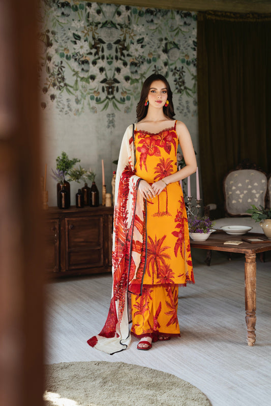 Feathers Unstitched 3 Piece Summer Collection-Ochre-FT387