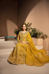 Banno By Manahils Stitched 3 Piece Formals-K-197-MUSTARD