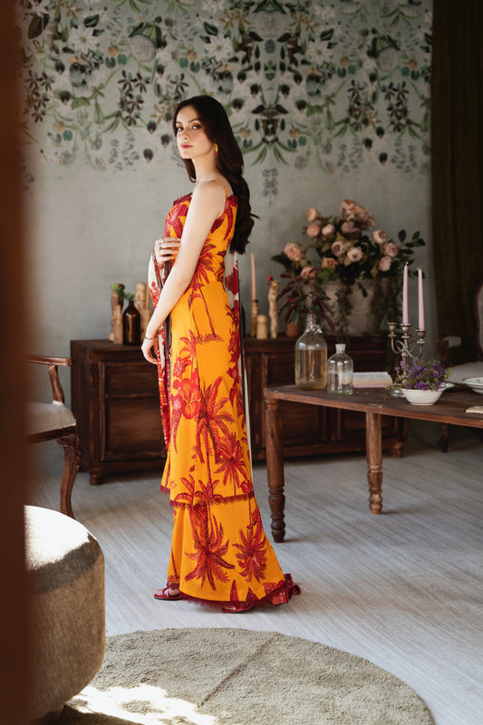 Feathers Unstitched 3 Piece Summer Collection-Ochre-FT387