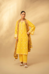 Zouj Unstitched 3 Piece Chikankari Lawn Edit Collection'2025-Honey Yellow