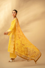 Zouj Unstitched 3 Piece Chikankari Lawn Edit Collection'2025-Honey Yellow