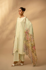 Zouj Unstitched 3 Piece Chikankari Lawn Edit Collection'2025-Pistachio Essence
