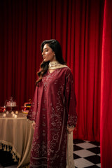 Freesia By Zouj 3 Piece Festive Edit-Royal Burgundy