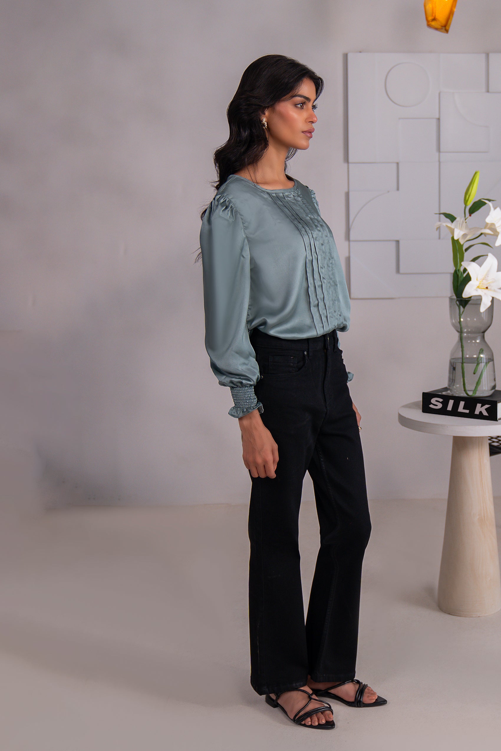 Kross Kulture Stitched Royal Silk Solid Charmeuse Silk Top