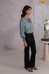Kross Kulture Stitched Royal Silk Solid Charmeuse Silk Top