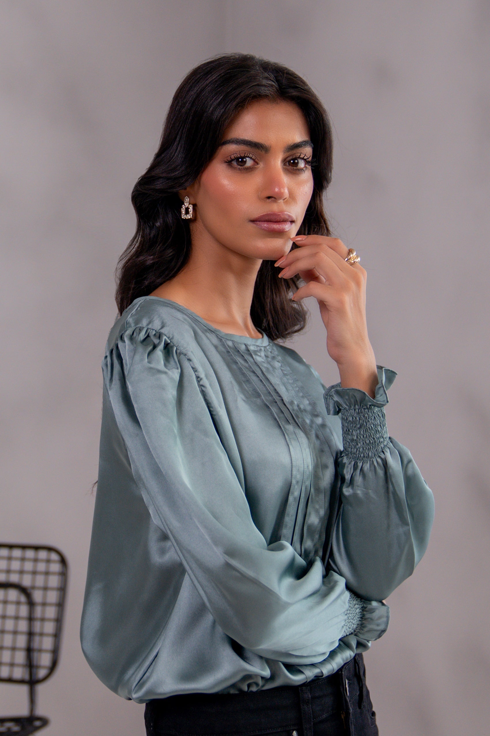 Kross Kulture Stitched Royal Silk Solid Charmeuse Silk Top
