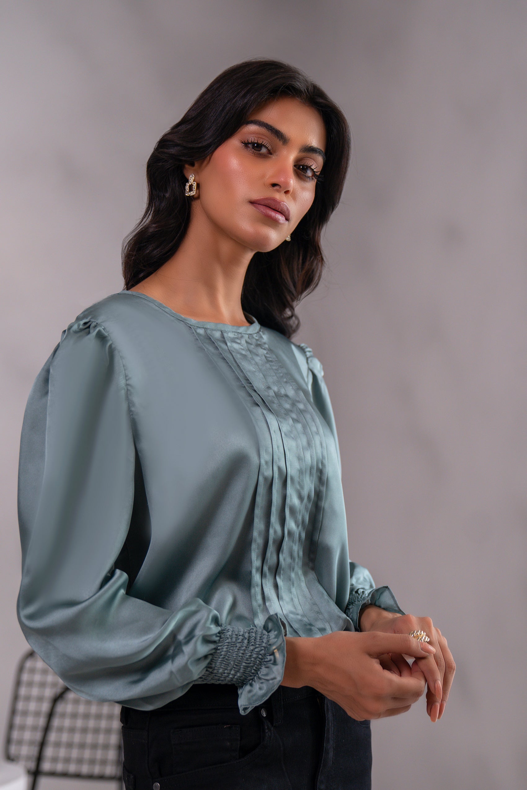 Kross Kulture Stitched Royal Silk Solid Charmeuse Silk Top