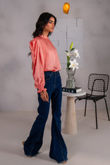 Kross Kulture Stitched Royal Silk Solid Charmeuse Silk Top