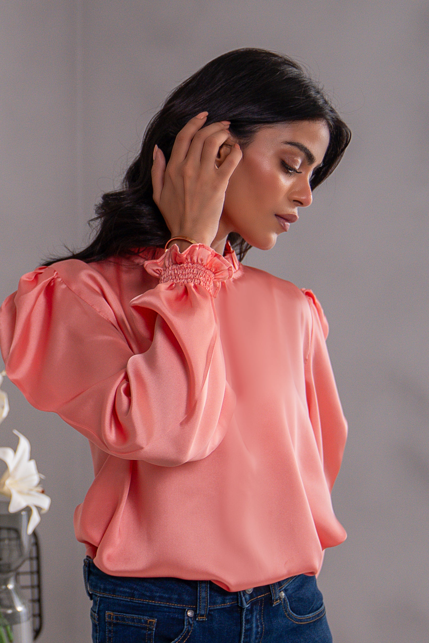 Kross Kulture Stitched Royal Silk Solid Charmeuse Silk Top