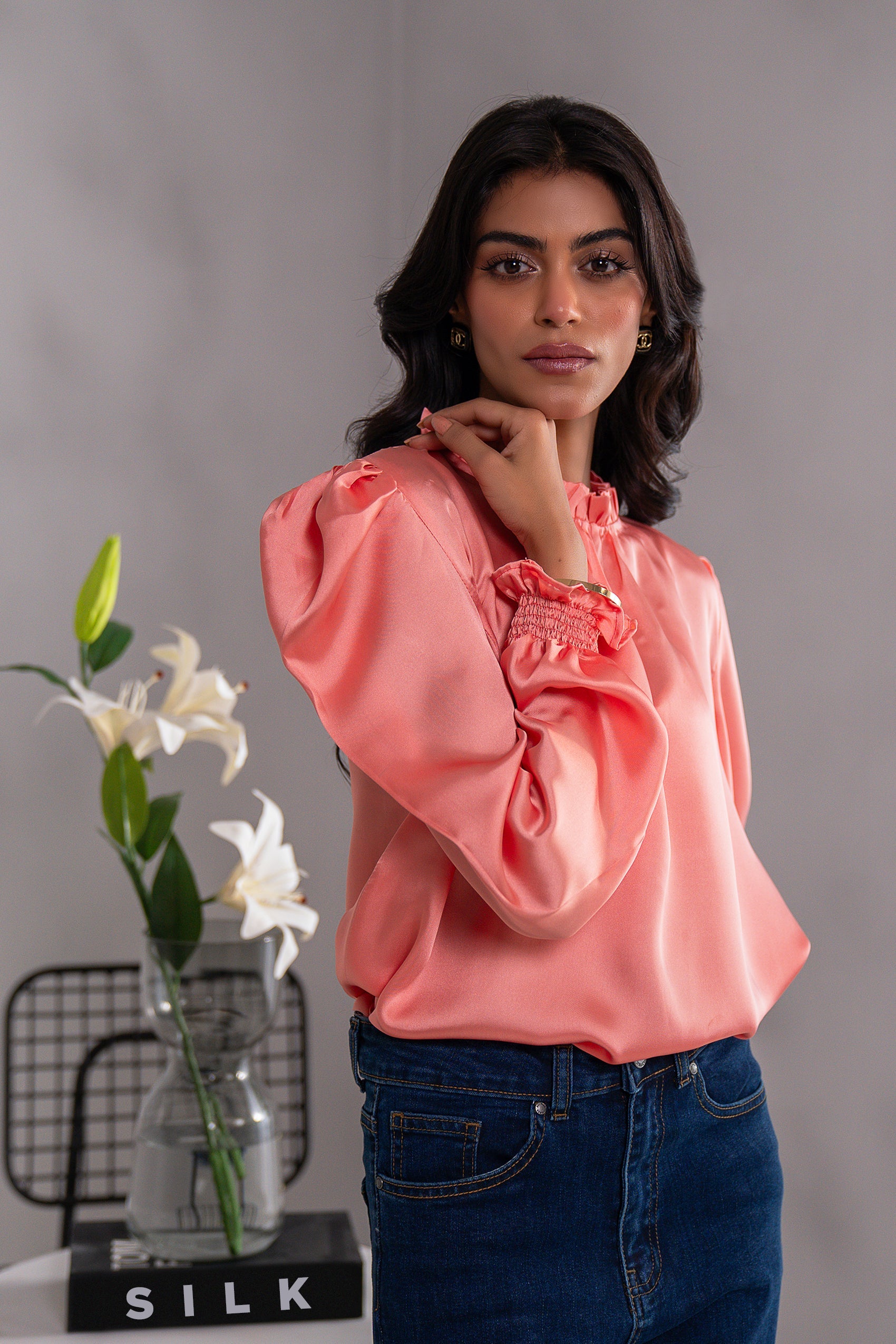 Kross Kulture Stitched Royal Silk Solid Charmeuse Silk Top