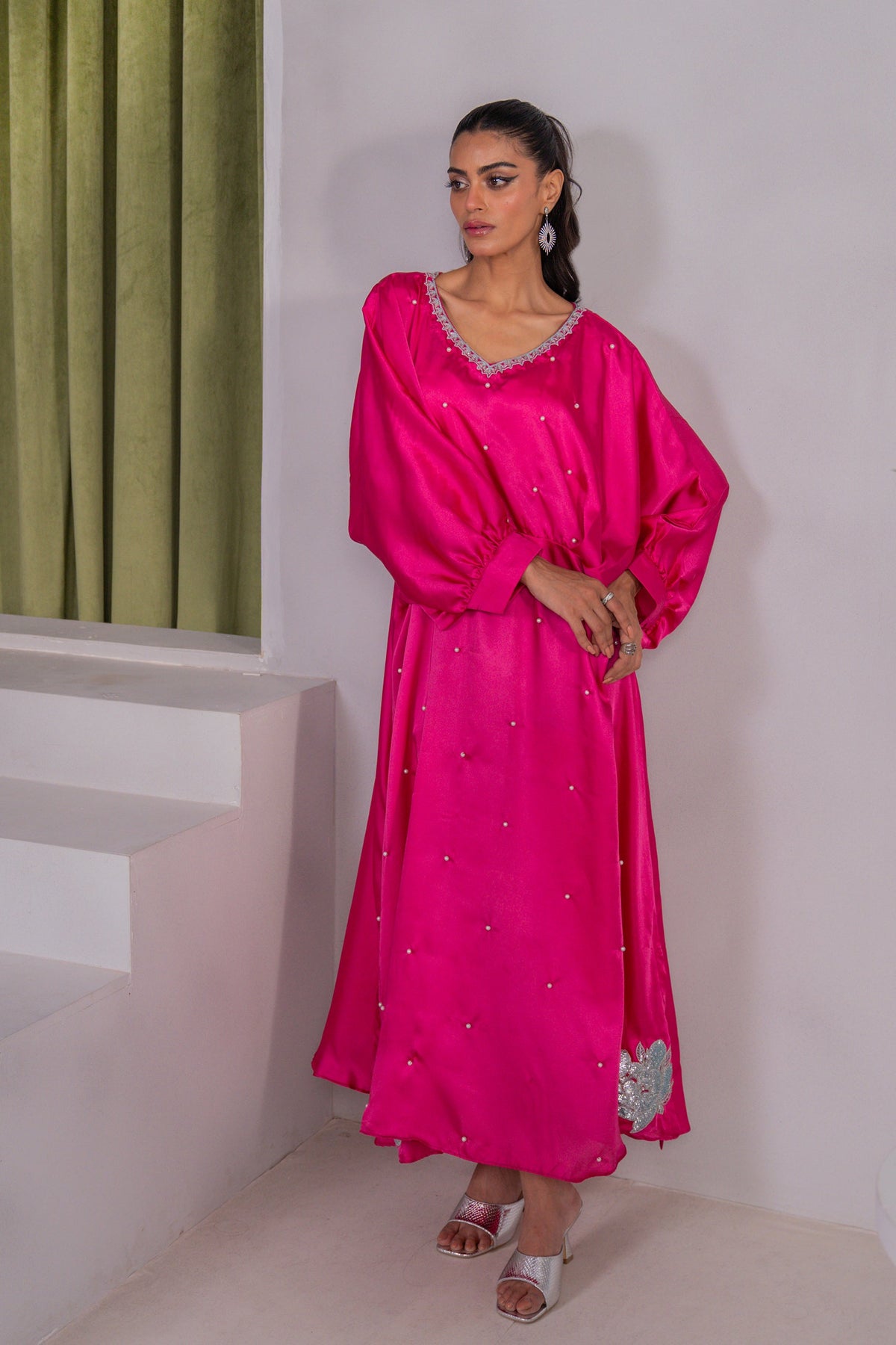 Kross Kulture Stitched Royal Silk Kaftan - Emb Charmeuse Silk