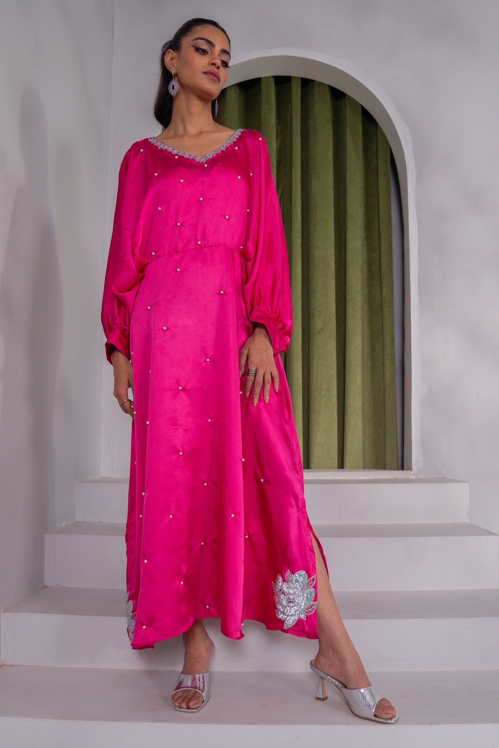 Kross Kulture Stitched Royal Silk Kaftan - Emb Charmeuse Silk