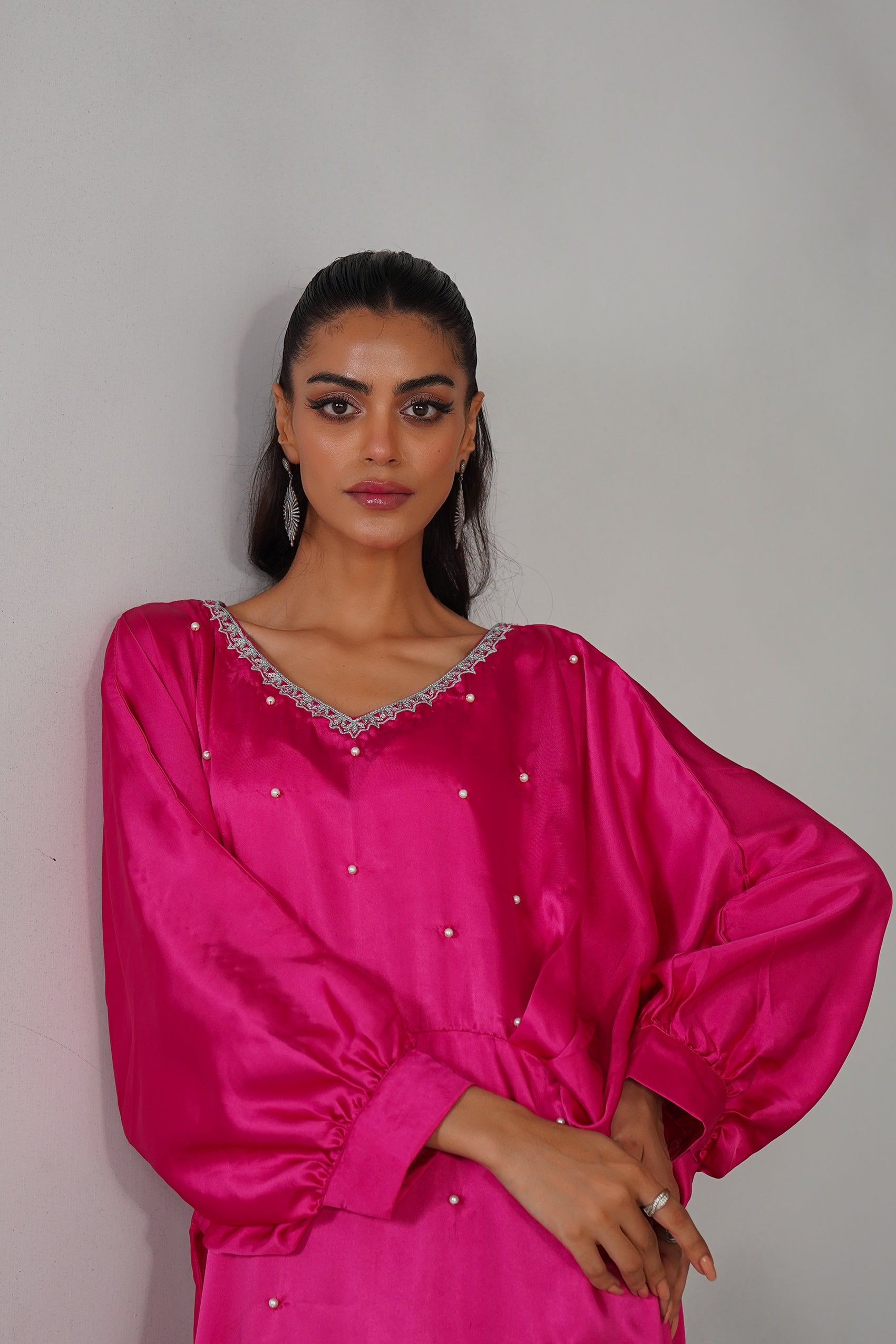 Kross Kulture Stitched Royal Silk Kaftan - Emb Charmeuse Silk