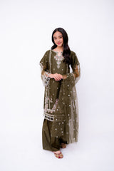 Khayat Stitched 3 Piece Festive Formals Kids Suit-Khayat - Olive