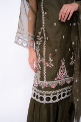 Khayat Stitched 3 Piece Festive Formals Kids Suit-Khayat - Olive
