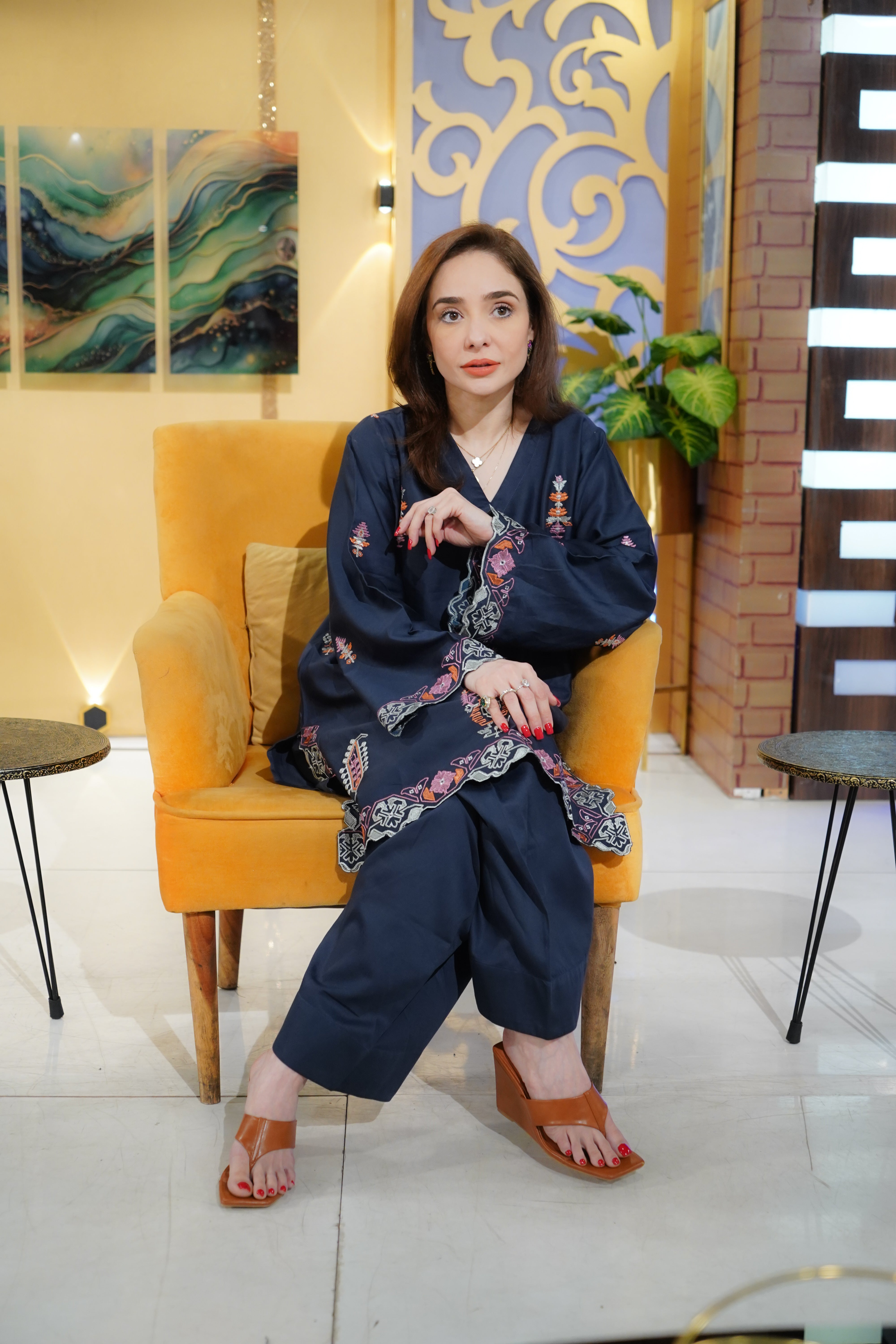 Urban Cut 2 Piece Cotton Satin Embroidered Co- Ord Set with Farshi Shalwar