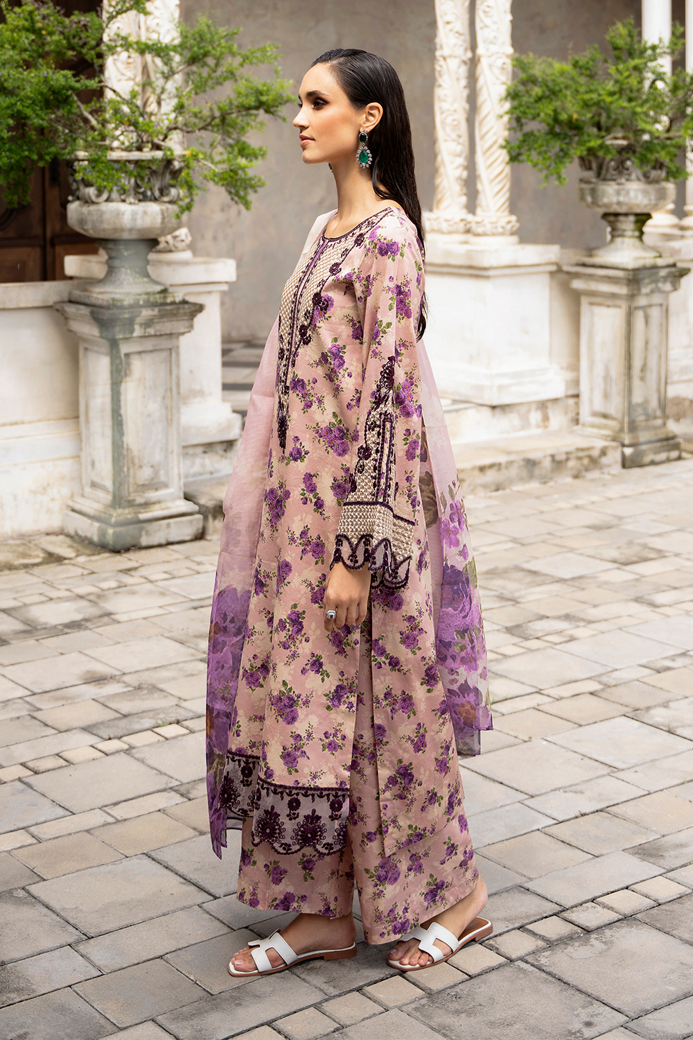 La Flora By Esra Stitched 3 Piece Emb Cambric Collection-LF-24-09