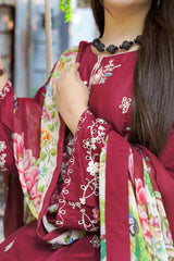 Ayra Stitched 3 Piece Emb Lawn Suit-LL009SP1-Red