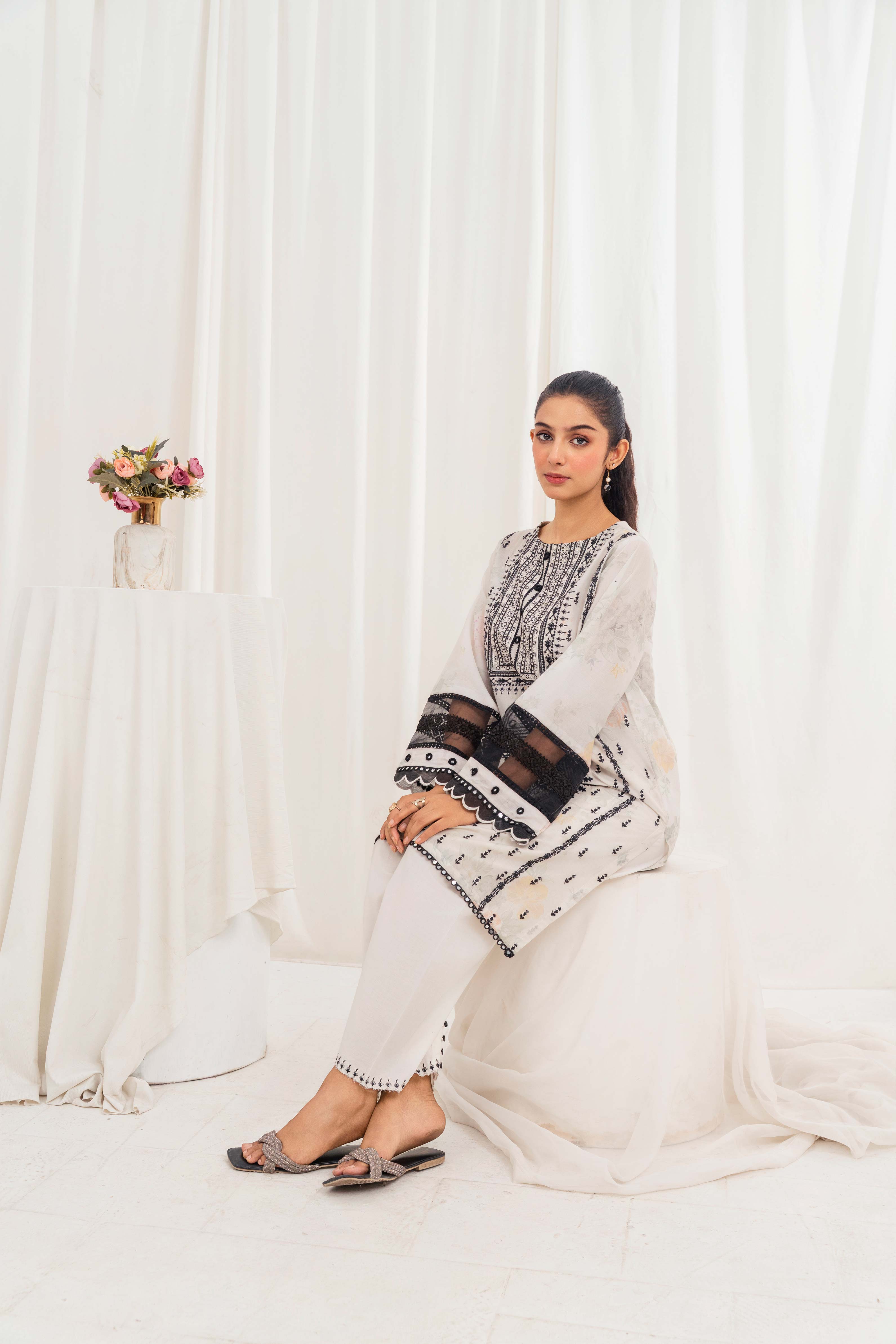 Aayra Stitched Summer Collection'2025-AY1851 - Ivory Noir
