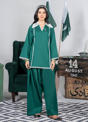Ahlam By Safa Textile Stitched 3 Piece Summer Independence Edit Suit-Pine Green