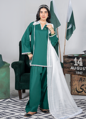 Ahlam By Safa Textile Stitched 3 Piece Summer Independence Edit Suit-Pine Green