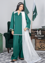 Ahlam By Safa Textile Stitched 3 Piece Summer Independence Edit Suit-Pine Green