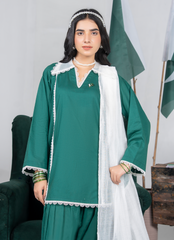 Ahlam By Safa Textile Stitched 3 Piece Summer Independence Edit Suit-Pine Green