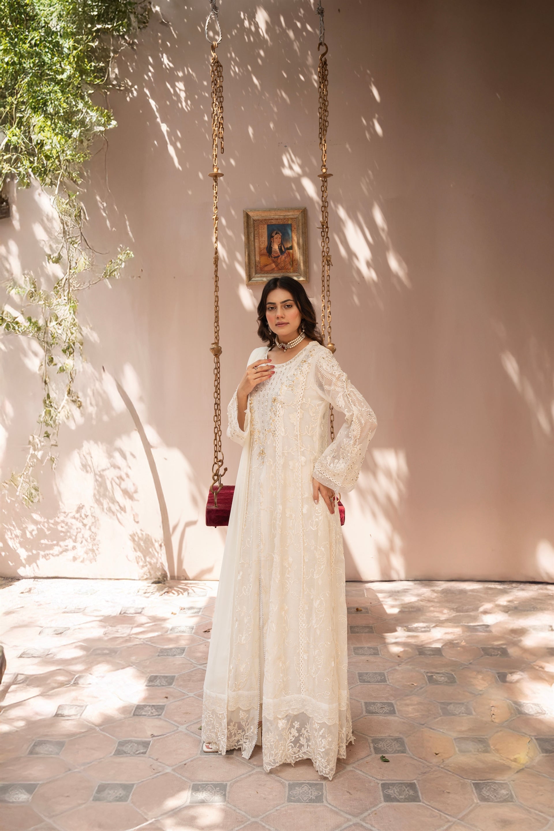 Saffiya By Manahils Stitched 3 Piece Formals Collection'-2025K-160-OFF WHITE