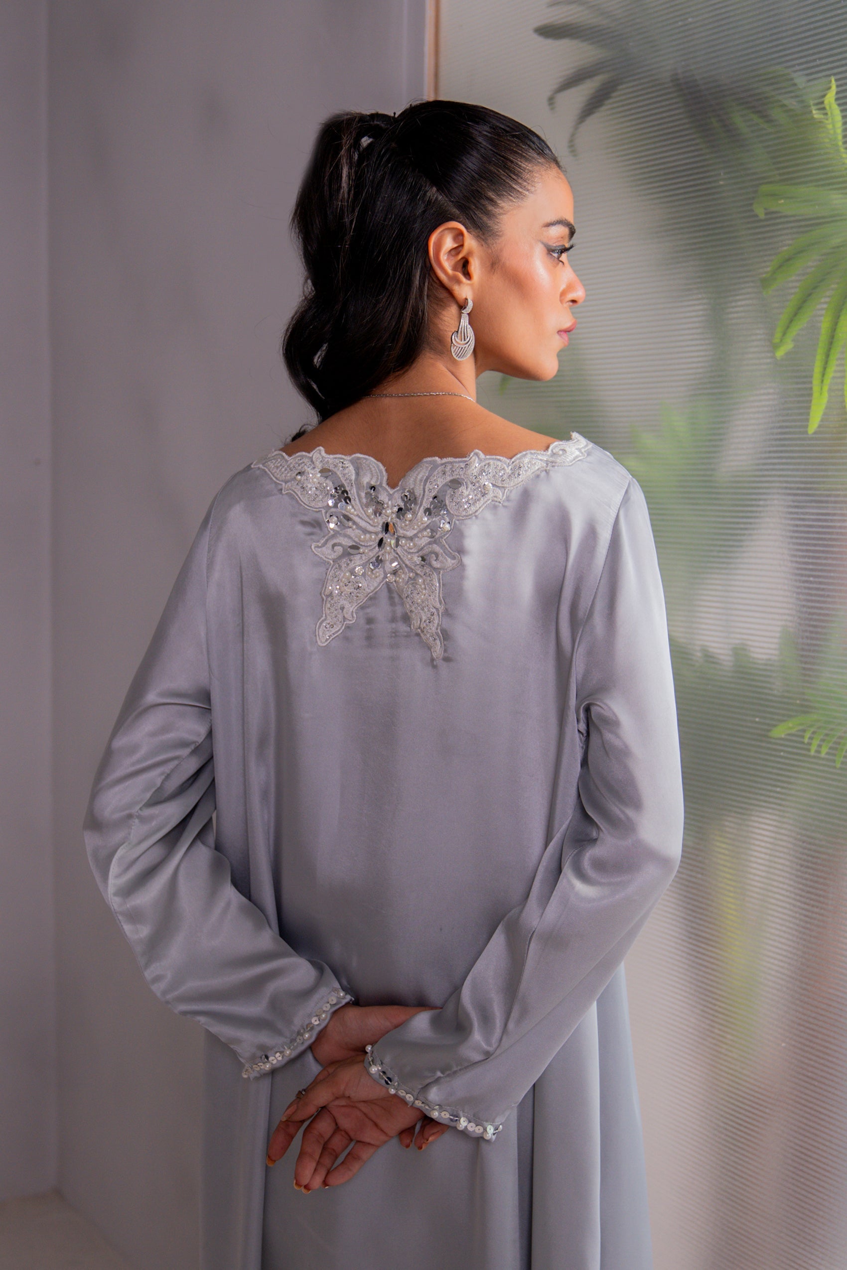 Kross Kulture Stitched Royal Silk Emb Charmeuse Silk Shirt