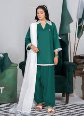 Ahlam By Safa Textile Stitched 3 Piece Summer Independence Edit Suit-Forestry & White