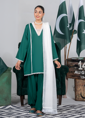 Ahlam By Safa Textile Stitched 3 Piece Summer Independence Edit Suit-Bottle Green