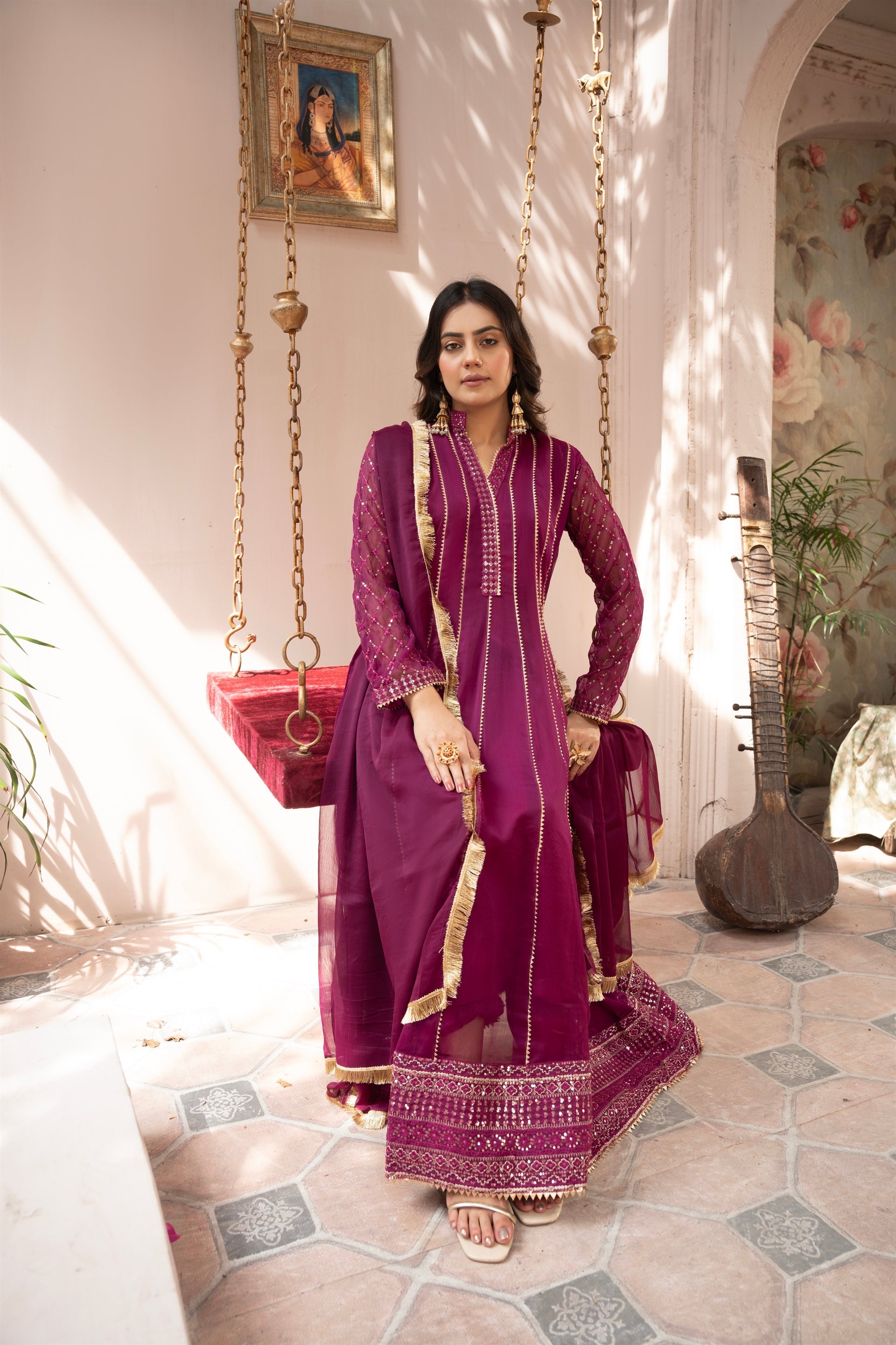 Saffiya By Manahils Stitched 3 Piece Formals Collection'-2025KURTI 106-MAGENTA HAZE