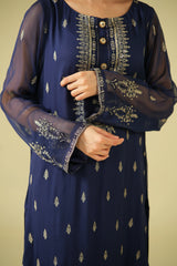 Satrang By Zouj Unstitched 3 Piece Formals Collection'2025-Navy Dusk
