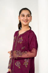 Khayat Stitched 3 Piece Festive Formals Suit-Aubergine-3pc