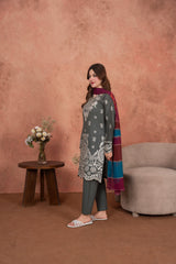 Feathers Unstitched 3 Piece Emb Lawn Summer Suit-Ashen Silver Whitework-Embroidered 3pc
