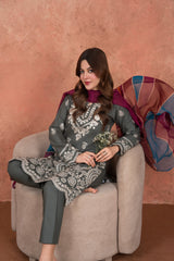 Feathers Unstitched 3 Piece Emb Lawn Summer Suit-Ashen Silver Whitework-Embroidered 3pc