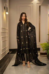 The Silk Allure By Zouj Unstitched 3 Piece Sheesha Silk Collection'2025-Noir