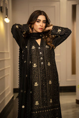The Silk Allure By Zouj Unstitched 3 Piece Sheesha Silk Collection'2025-Noir