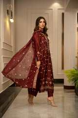 The Silk Allure By Zouj Unstitched 3 Piece Sheesha Silk Collection'2025-Royal Crimson
