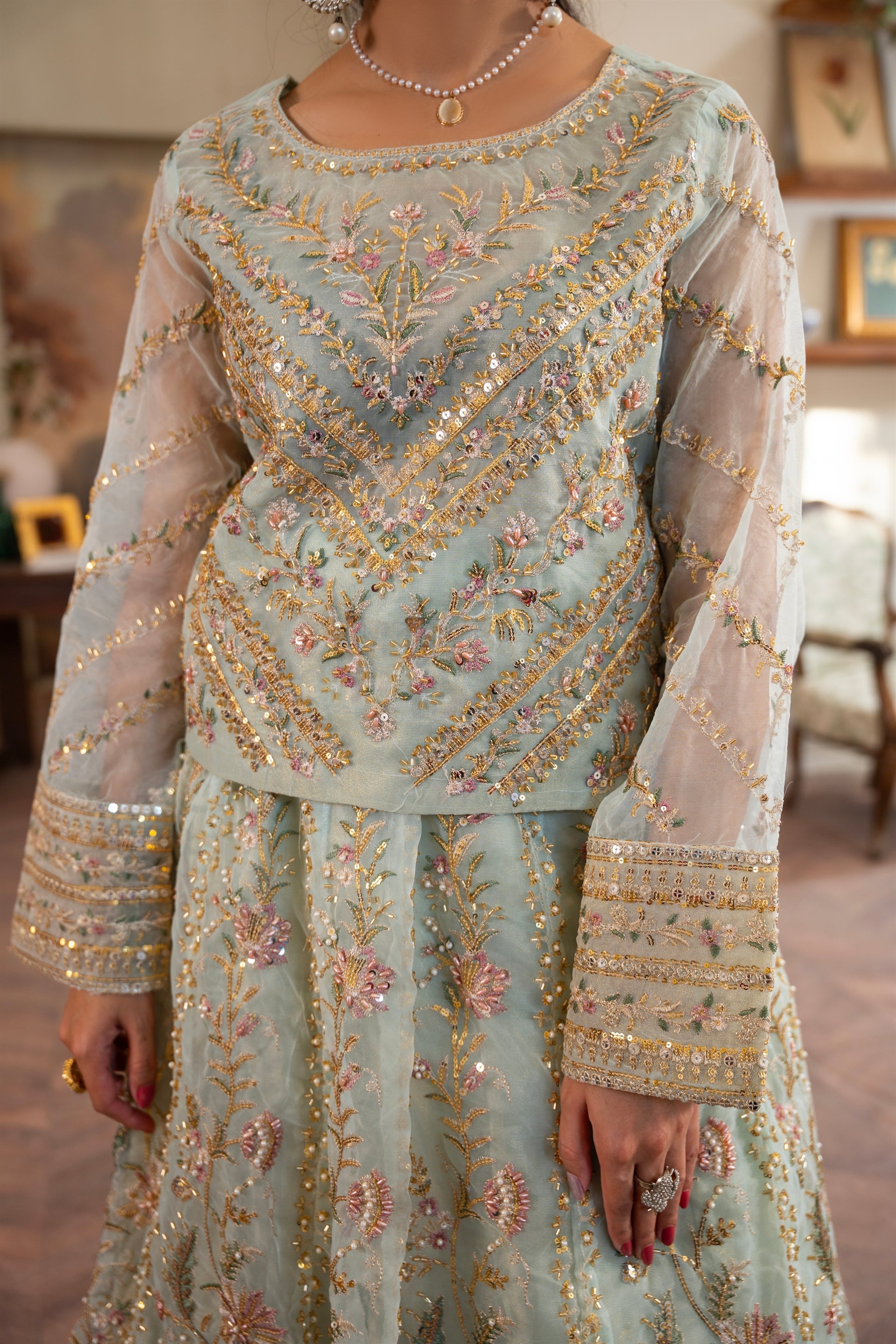 Couture by Manahils Stitched 3 Piece Luxury Formals Collection'2025-001-MINT GREEN