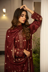 The Silk Allure By Zouj Unstitched 3 Piece Sheesha Silk Collection'2025-Royal Crimson