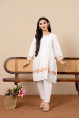 Khayat Stitched 2 Piece Emb Cotton Lawn Summer Suit-2-pc Off white