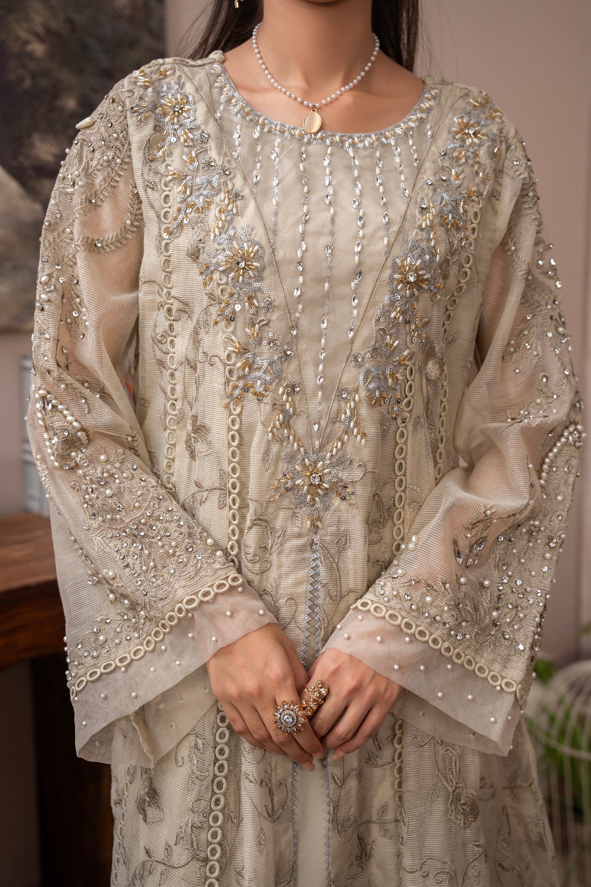 Saffiya By Manahils Stitched 3 Piece Formals Collection'-2025K-160-CAMEL BROWN