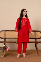 Khayat Stitched 2 Piece Emb Cotton Lawn Summer Suit-2-pc Redish