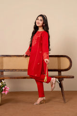 Khayat Stitched 2 Piece Emb Cotton Lawn Summer Suit-2-pc Redish