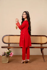 Khayat Stitched 2 Piece Emb Cotton Lawn Summer Suit-2-pc Redish