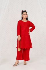 Khayat Stitched 2 Piece Emb Cotton Lawn Summer Suit-2-pc Red
