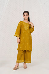 Khayat Stitched 2 Piece Emb Cotton Lawn Summer Suit-2-pc Mustard